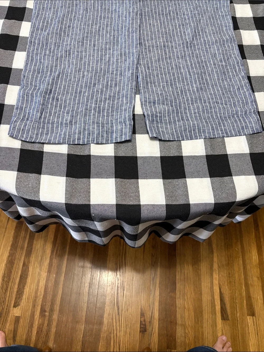 Quince Blue White Stripe Wide Leg Chambray Linen Pants Womens Large Pull On Crop